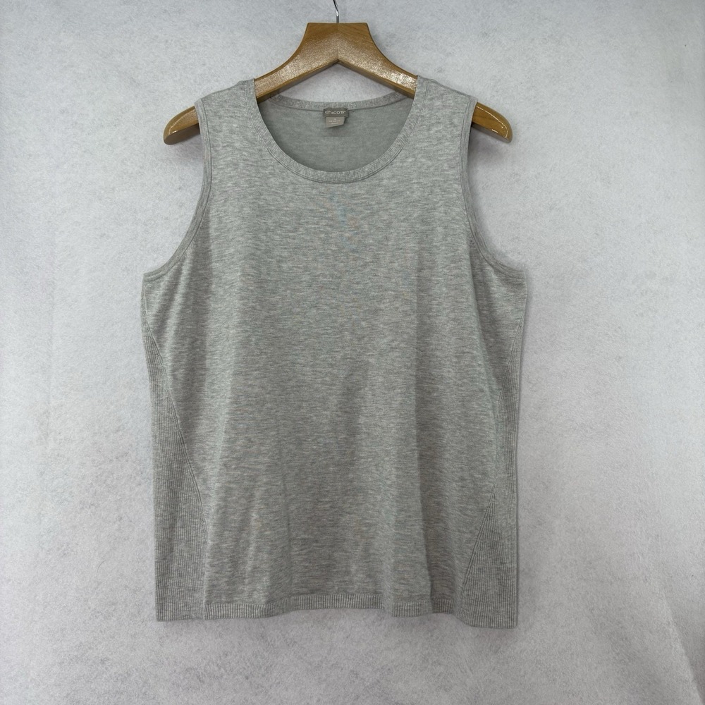 Chico's Women's Sz 4 XXL Heather Gray Rib-Trim‎ Detail Tank Sleeveless Sweater